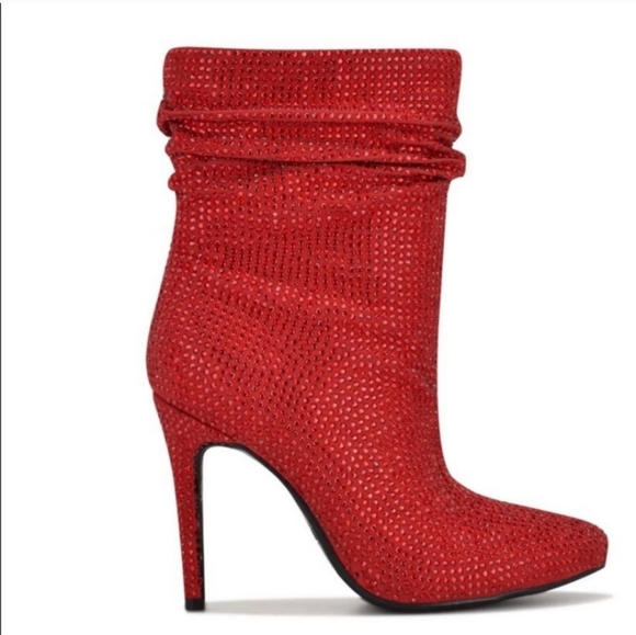 Nine West red Dazzle heels rhinestones ankle boots size 7.5 - Picture 3 of 9